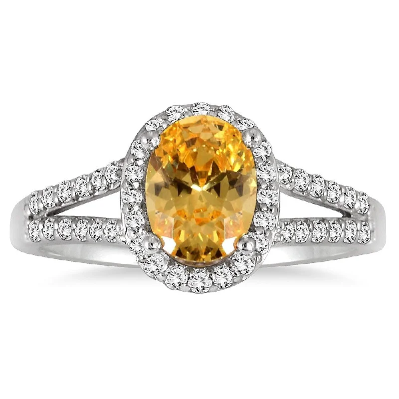 Raw gemstone rings with natural stone textures -1 1/4 Carat Oval Citrine and Diamond Ring in 10K White Gold