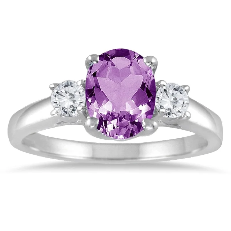 Gemstone rings perfect for gifting with stone shine -1 3/4 Carat Amethyst and Diamond Three Stone Ring 14K White Gold