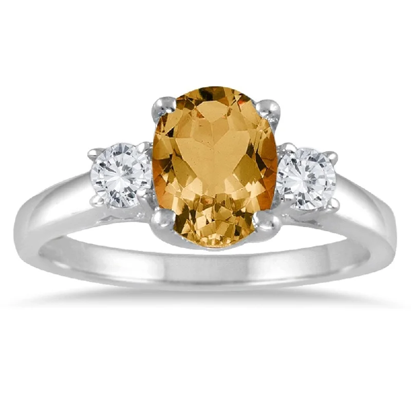 Budget gemstone rings under twenty dollars for gifts -1 3/4 Carat Citrine and Diamond Three Stone Ring 14K White Gold