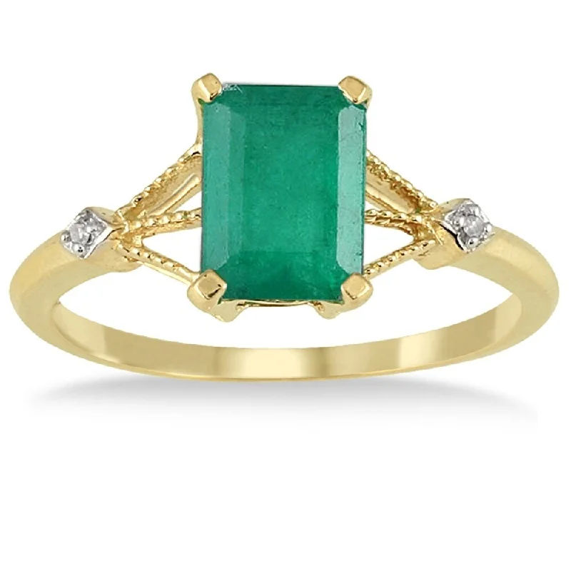 Custom gemstone rings with handpicked stone designs -1.60 Carat Emerald and Diamond Ring in 10K Yellow Gold