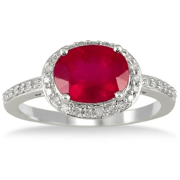 Vintage gemstone rings with ornate stone settings -2.50 Carat Oval Ruby and Diamond Ring in 10K White Gold