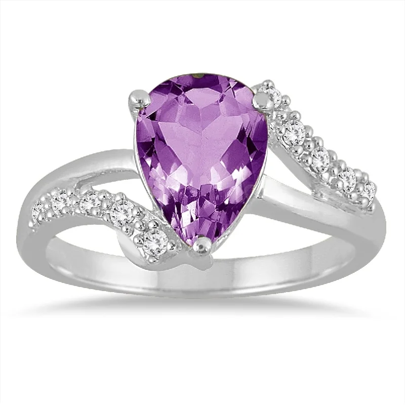 Classic gemstone rings featuring timeless stone elegance -2 Carat Pear Shape Amethyst and Diamond Ring in 10K White Gold