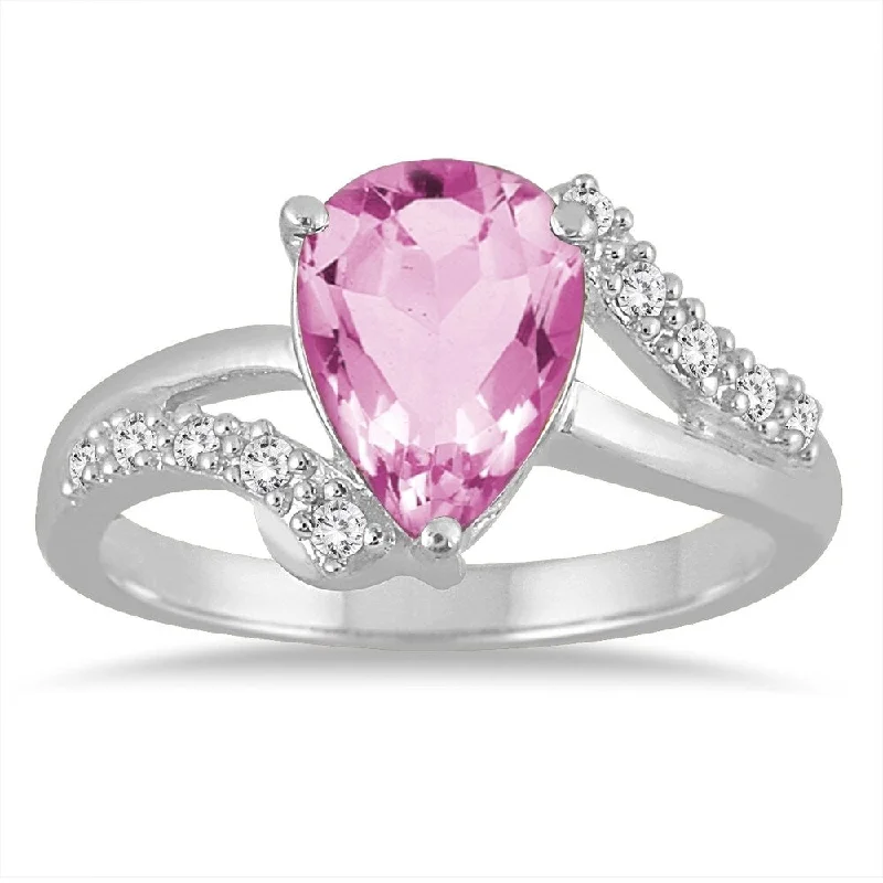 Heart gemstone rings with stone shapes for love -2 Carat Pear Shape Pink Topaz and Diamond Ring in 10K White Gold