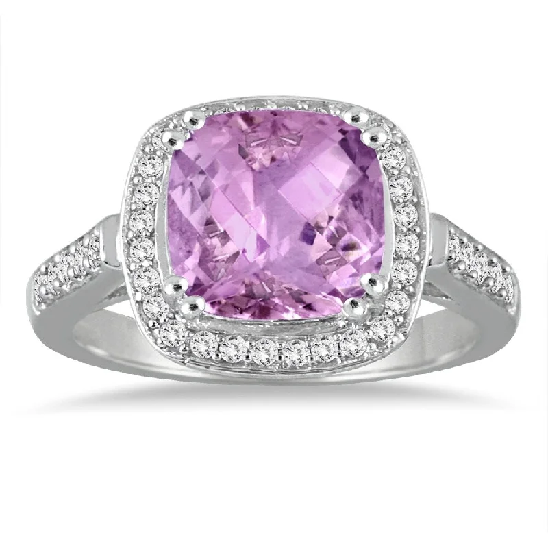 Gemstone rings featuring sunstone for warm stone glow -3 1/2 Carat Cushion Cut Amethyst and Diamond Ring in 14K White Gold