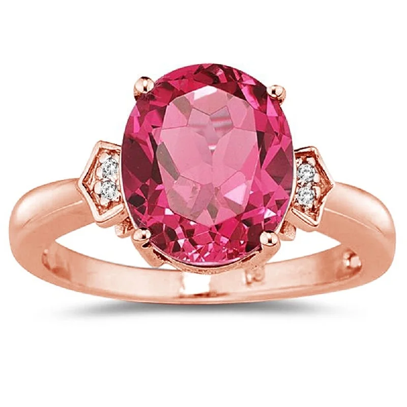 Dual gemstone rings with mixed metal styles -4 1/2 Carat Pink Topaz & Diamond Ring in 14K Rose Gold