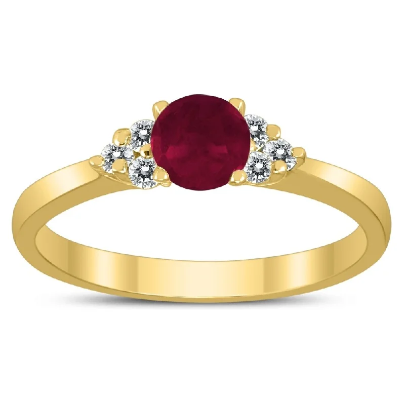 Gemstone rings featuring lapis for bold blue depth -4MM Ruby and Diamond Cynthia Ring in 10K Yellow Gold