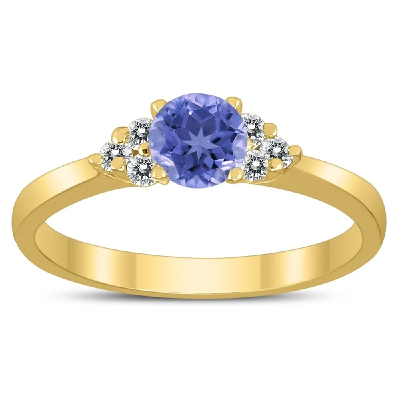 Gemstone rings featuring sapphire for deep blue luxe -4MM Tanzanite and Diamond Cynthia Ring in 10K Yellow Gold