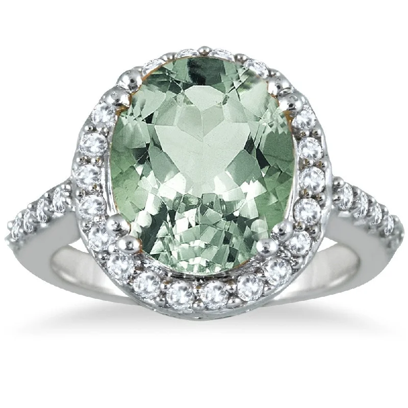 Gemstone rings perfect for kids with bright stones -5 Carat Green Amethyst and Diamond Ring in 14K White Gold