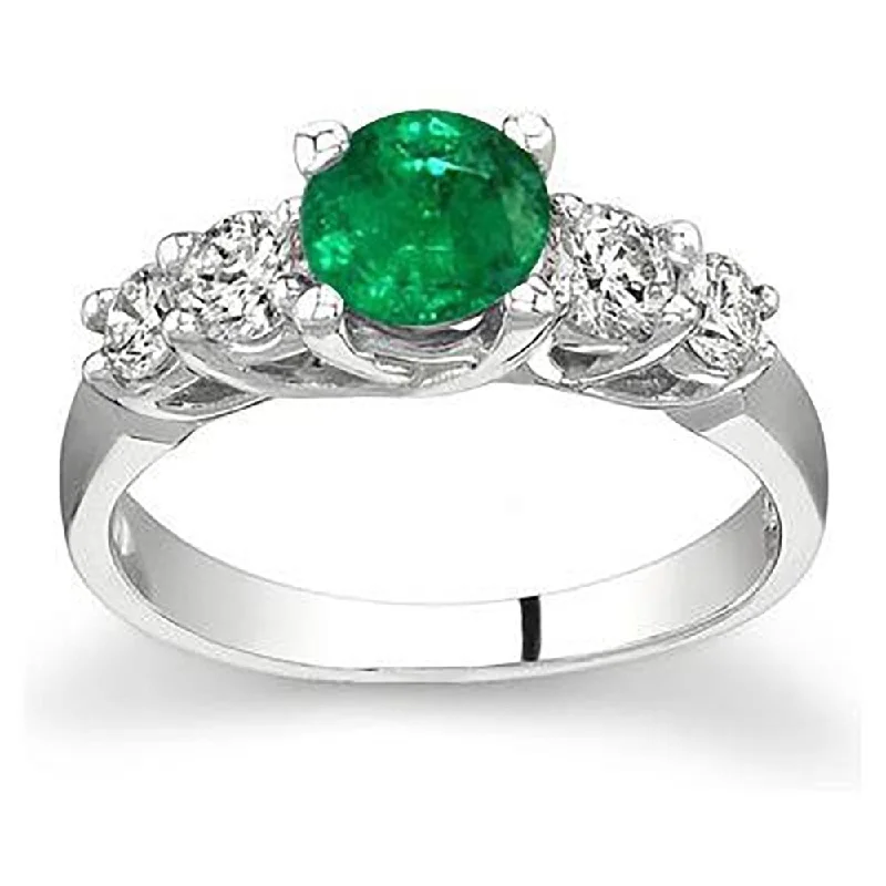 Gemstone rings with rose gold for warm glow -5 Stone Emerald and Diamond Ring