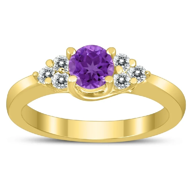 Gemstone rings with rose gold for warm glow -5MM Amethyst and Diamond Cynthia Ring in 10K Yellow Gold