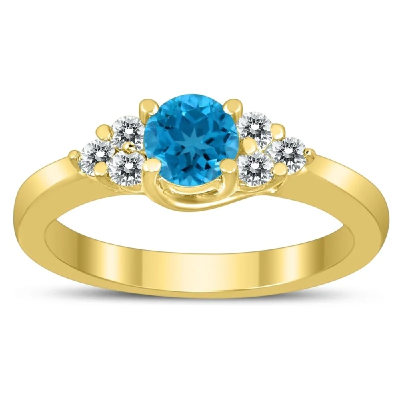 Gemstone rings featuring sapphire for deep blue luxe -5MM Blue Topaz and Diamond Cynthia Ring in 10K Yellow Gold