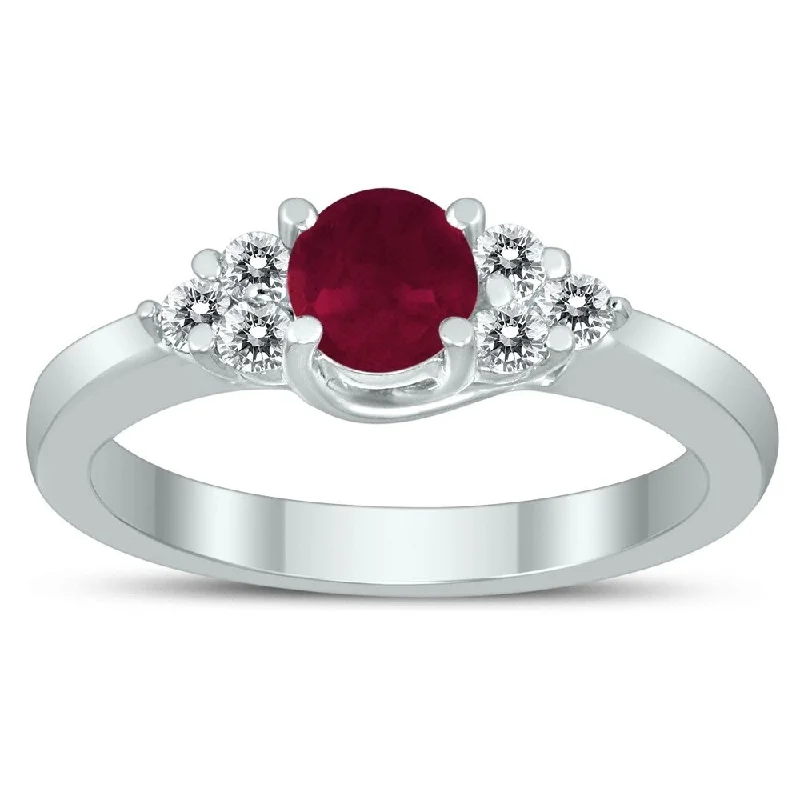 Gemstone rings crafted with ethical stone sourcing -5MM Ruby and Diamond Cynthia Ring in 10K White Gold