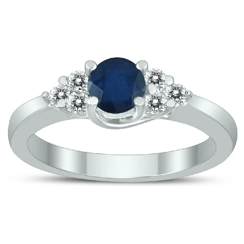 Vintage gemstone rings with ornate stone settings -5MM Sapphire and Diamond Cynthia Ring in 10K White Gold