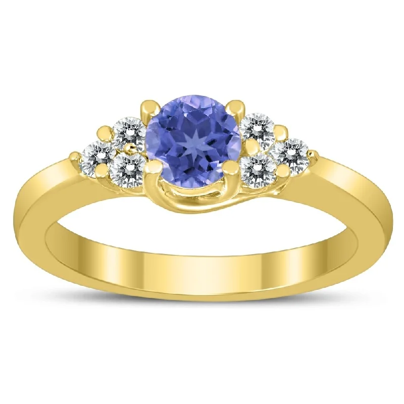 Gemstone rings featuring vivid stones for fierce style -5MM Tanzanite and Diamond Cynthia Ring in 10K Yellow Gold