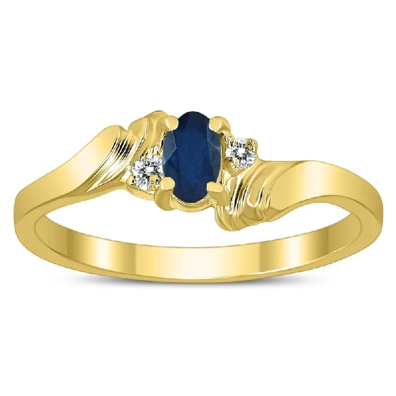 Handmade gemstone rings perfect for artisanal beauty -5X3MM Sapphire and Diamond Wave Ring in 10K Yellow Gold