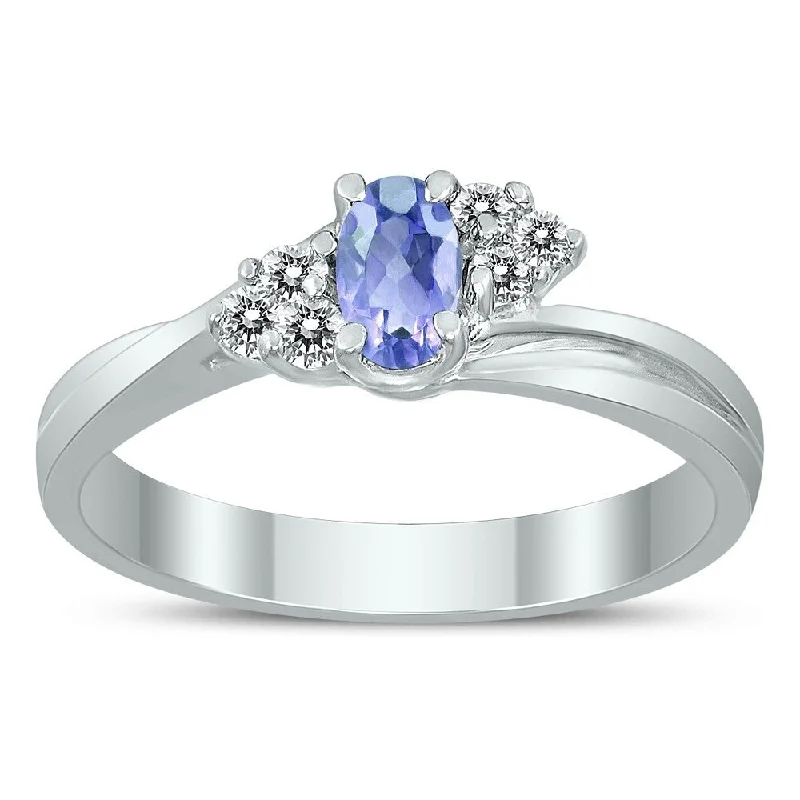 Gemstone rings with mixed stones for vibrancy -5X3MM Tanzanite and Diamond Twist Ring in 10K White Gold