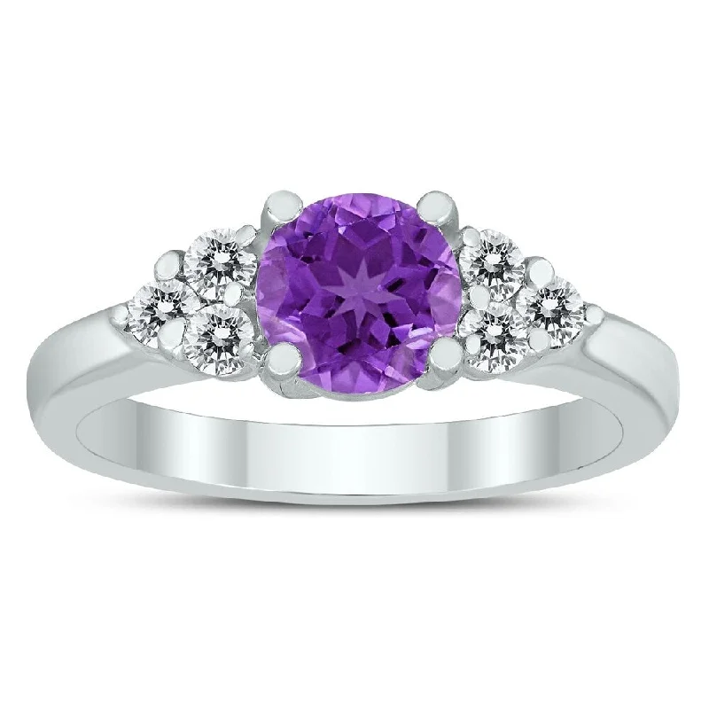 Luxurious gemstone rings showcasing brilliant large stones -6MM Amethyst and Diamond Cynthia Ring in 10K White Gold