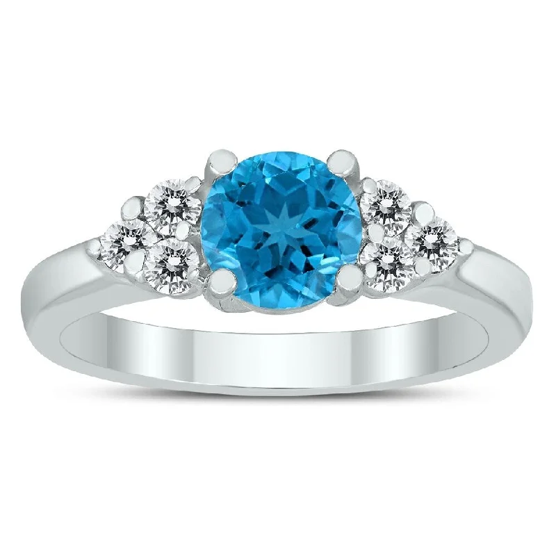 Raw gemstone rings with natural stone textures -6MM Blue Topaz and Diamond Cynthia Ring in 10K White Gold