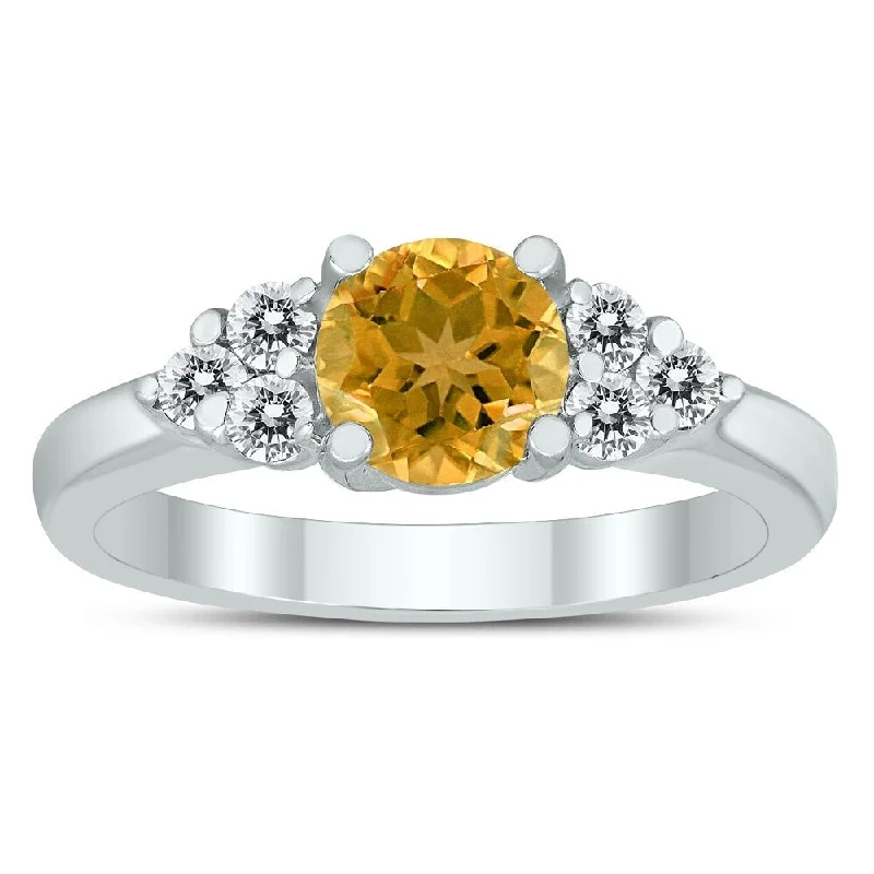 Glam gemstone rings perfect for evening sparkle -6MM Citrine and Diamond Cynthia Ring in 10K White Gold