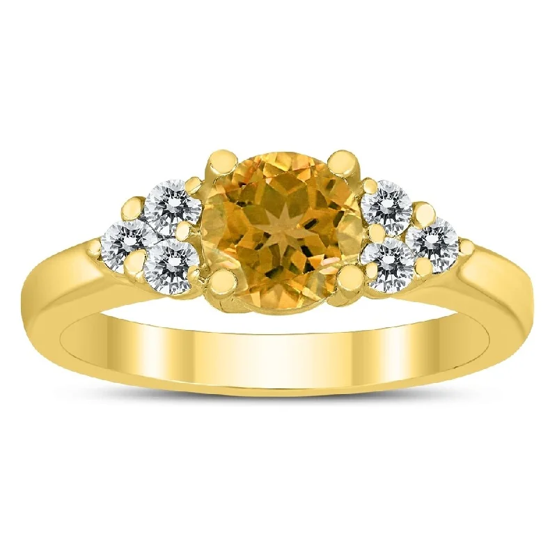 Tribal gemstone rings with cultural stone designs -6MM Citrine and Diamond Cynthia Ring in 10K Yellow Gold