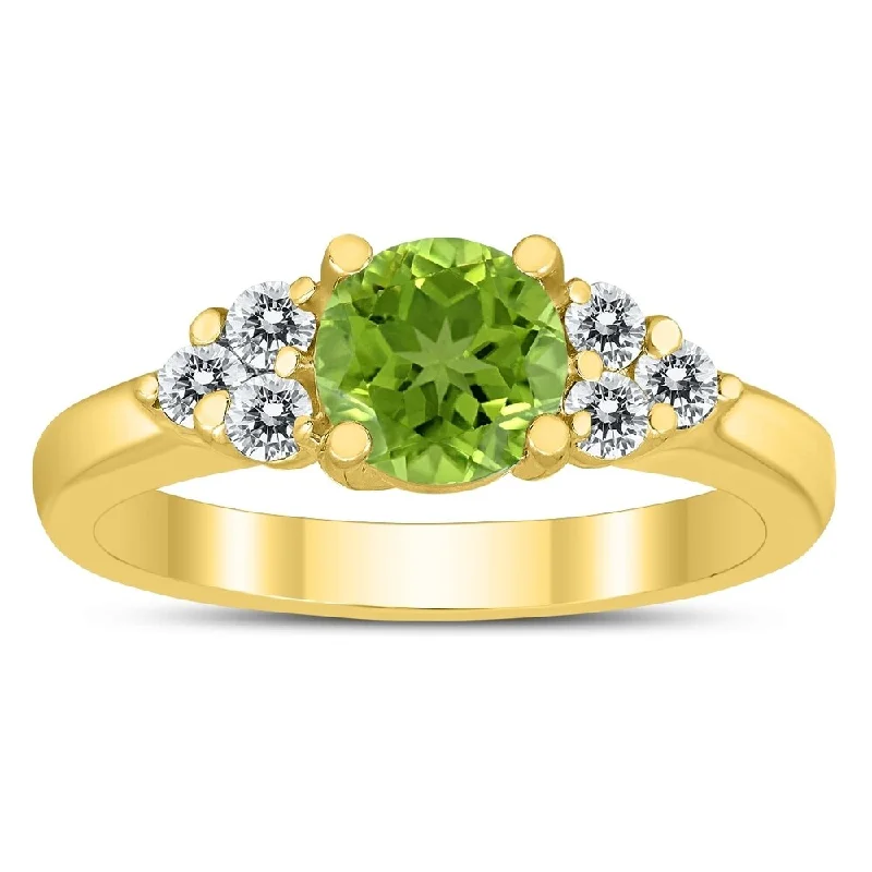 Gemstone rings made with lab-grown stone ethics -6MM Peridot and Diamond Cynthia Ring in 10K Yellow Gold