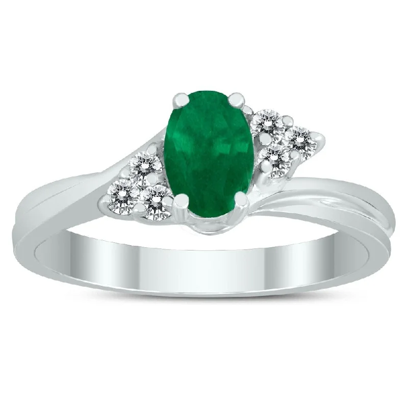 Gemstone rings featuring vivid stones for fierce style -6X4MM Emerald and Diamond Twist Ring in 10K White Gold