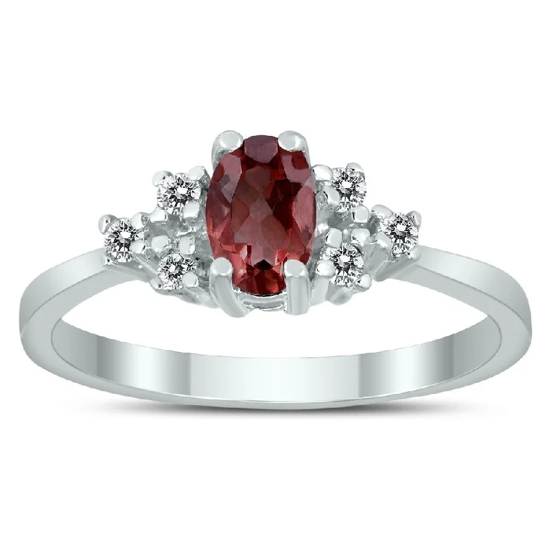 Gemstone rings perfect for kids with bright stones -6X4MM Garnet and Diamond Regal Ring in 10K White Gold