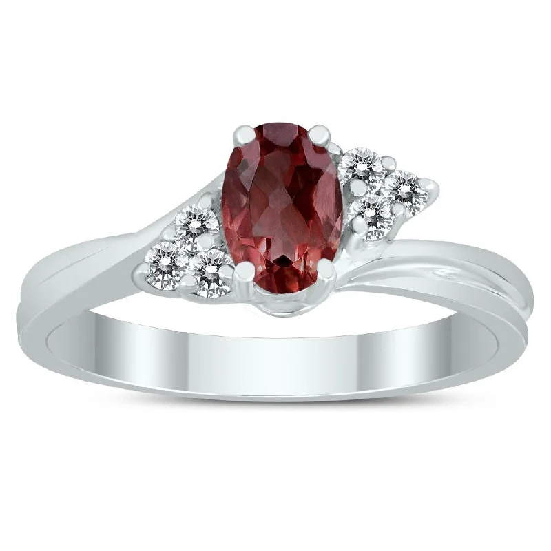 Gemstone rings featuring garnet for deep red beauty -6X4MM Garnet and Diamond Twist Ring in 10K White Gold