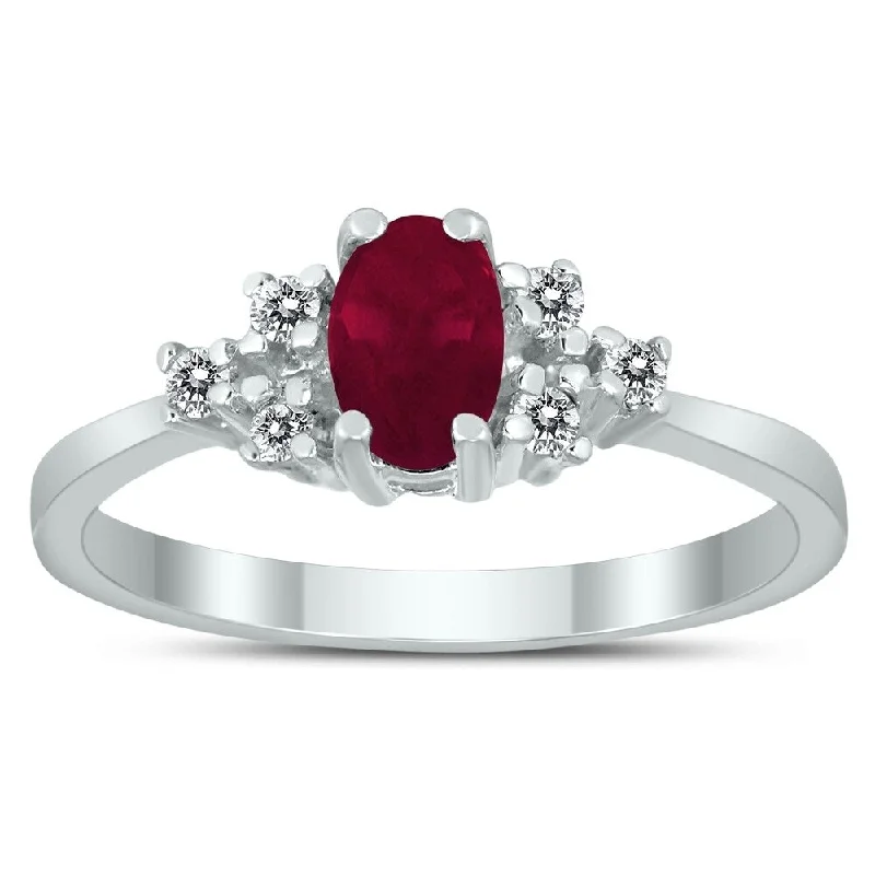 Gemstone rings inspired by oceans with blue gems -6X4MM Ruby and Diamond Regal Ring in 10K White Gold