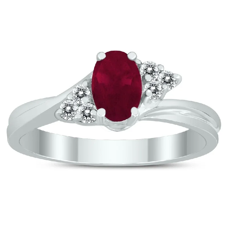 Gemstone rings perfect for casual finger wear -6X4MM Ruby and Diamond Twist Ring in 10K White Gold