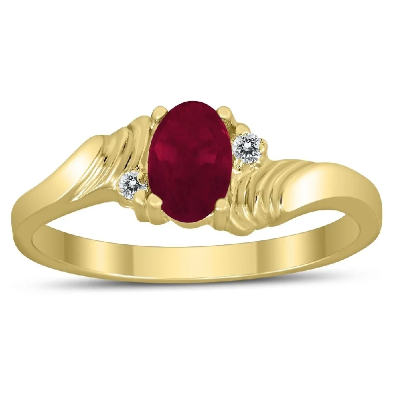 Gemstone rings inspired by vintage stone glamour -6X4MM Ruby and Diamond Wave Ring in 10K Yellow Gold