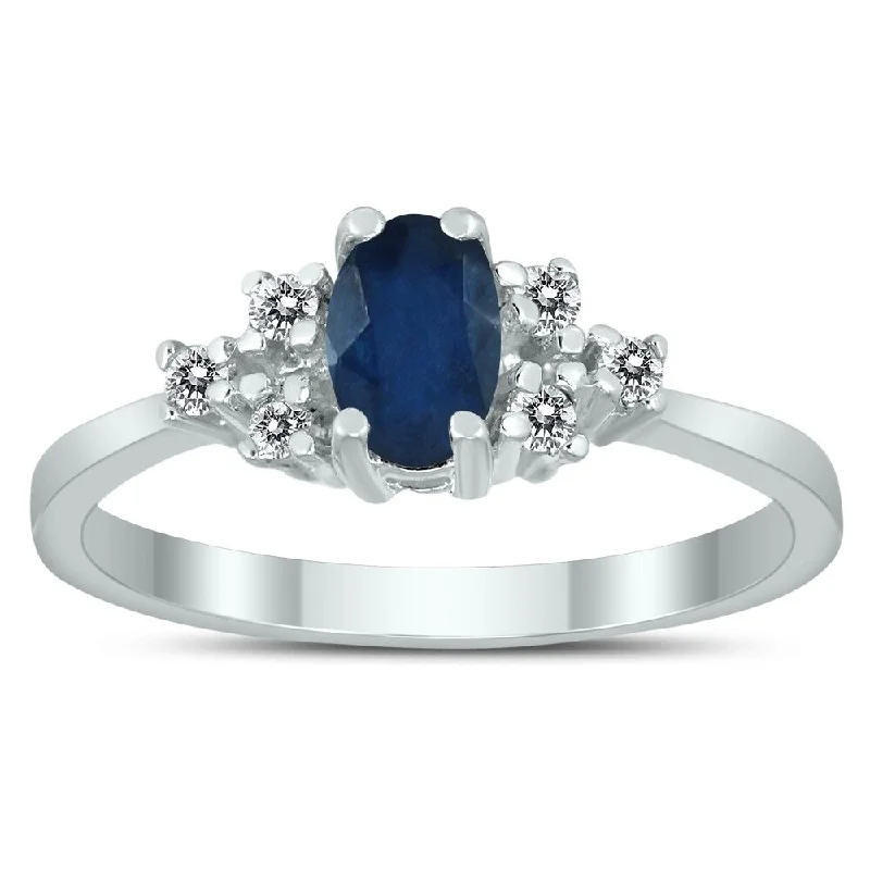 Chunky gemstone rings for big finger statements -6X4MM Sapphire and Diamond Regal Ring in 10K White Gold