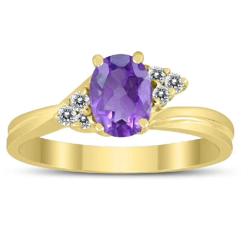 Gemstone rings featuring flexible bands for comfort -7X5MM Amethyst and Diamond Twist Ring in 10K Yellow Gold