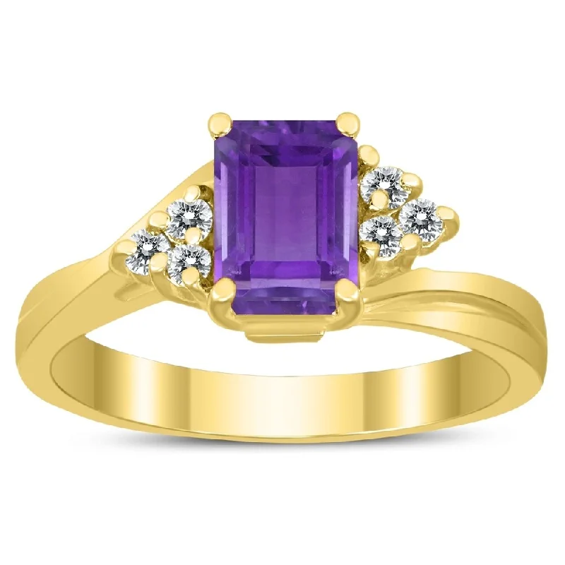 Gemstone rings perfect for love with sweet stones -7X5MM Amethyst and Diamond Twist Ring in 10K Yellow Gold