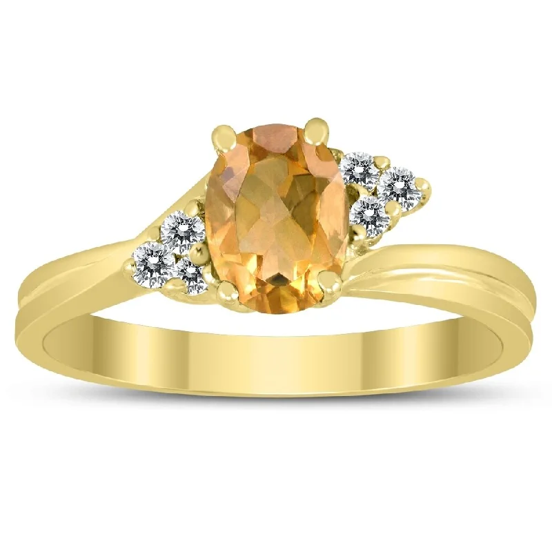 Gemstone rings perfect for holidays with stone cheer -7X5MM Citrine and Diamond Twist Ring in 10K Yellow Gold