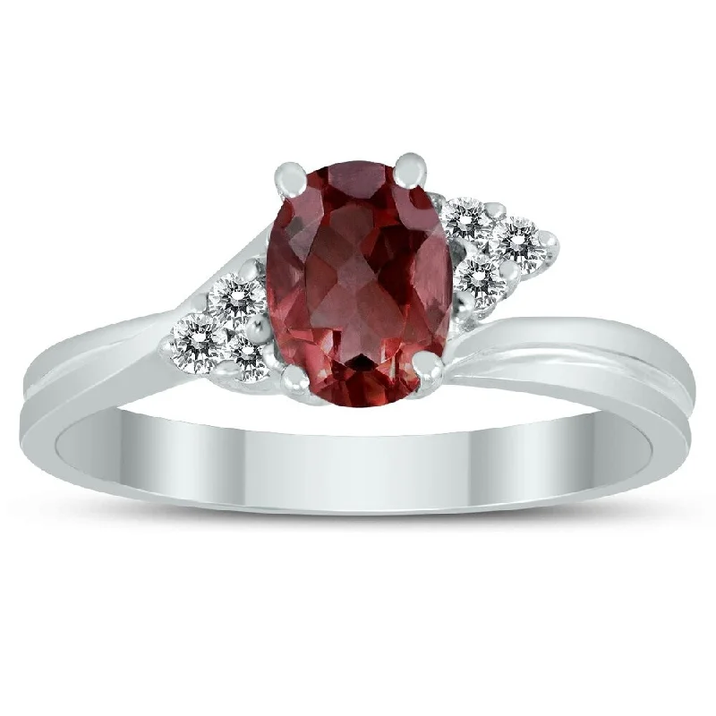 Glam gemstone rings perfect for evening sparkle -7X5MM Garnet and Diamond Twist Ring in 10K White Gold