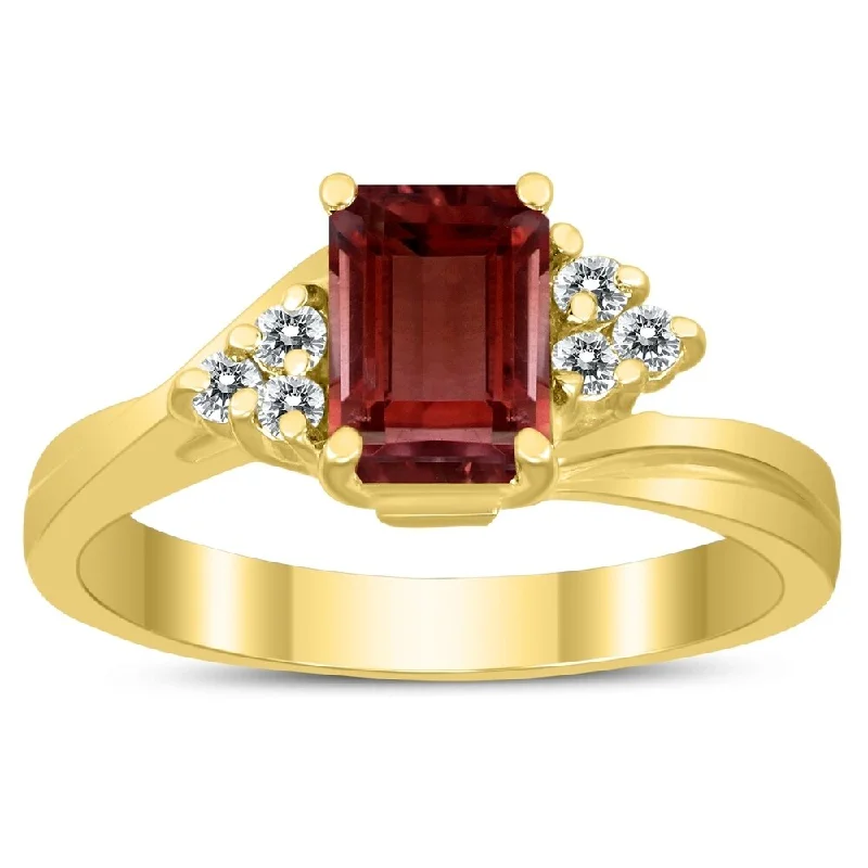 Gemstone rings perfect for casual finger wear -7X5MM Garnet and Diamond Twist Ring in 10K Yellow Gold