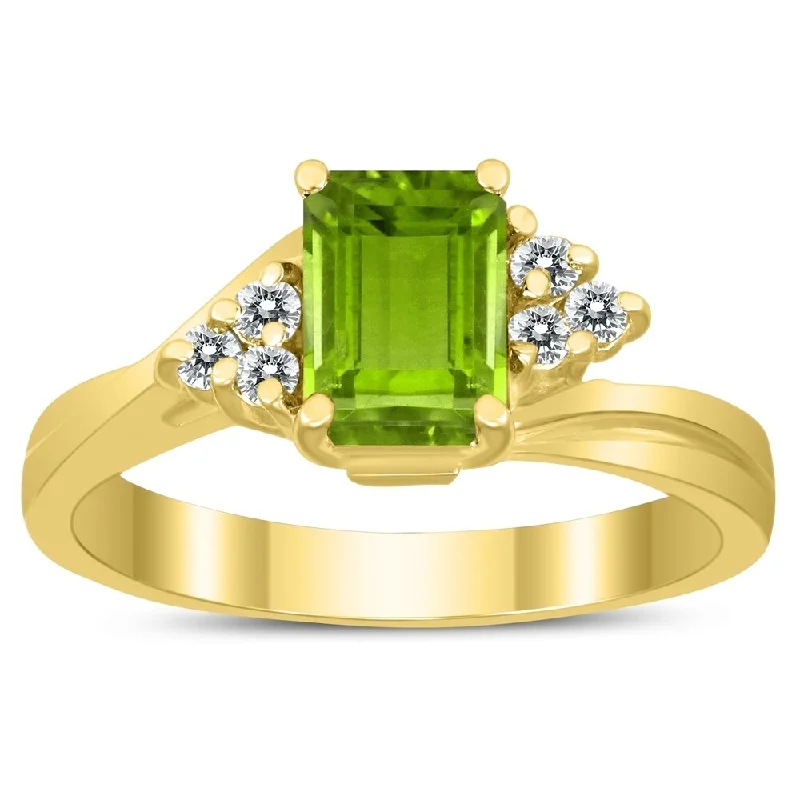 Glam gemstone rings perfect for evening sparkle -7X5MM Peridot and Diamond Twist Ring in 10K Yellow Gold