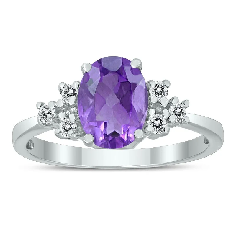 Sharp gemstone rings with modern stone elegance -8X6MM Amethyst and Diamond Regal Ring in 10K White Gold