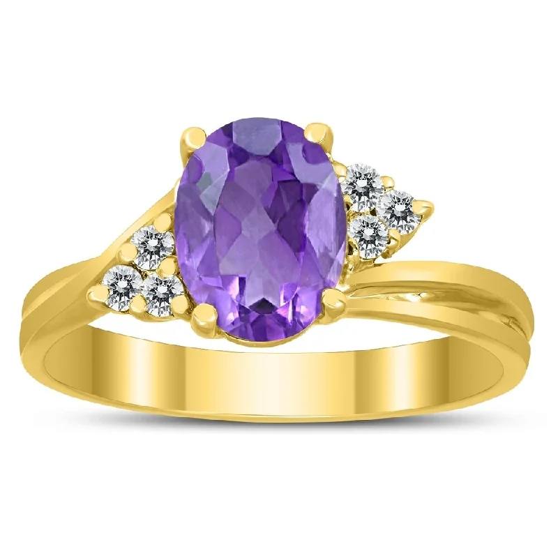 Budget gemstone rings under twenty dollars for gifts -8X6MM Amethyst and Diamond Twist Ring in 10K Yellow Gold