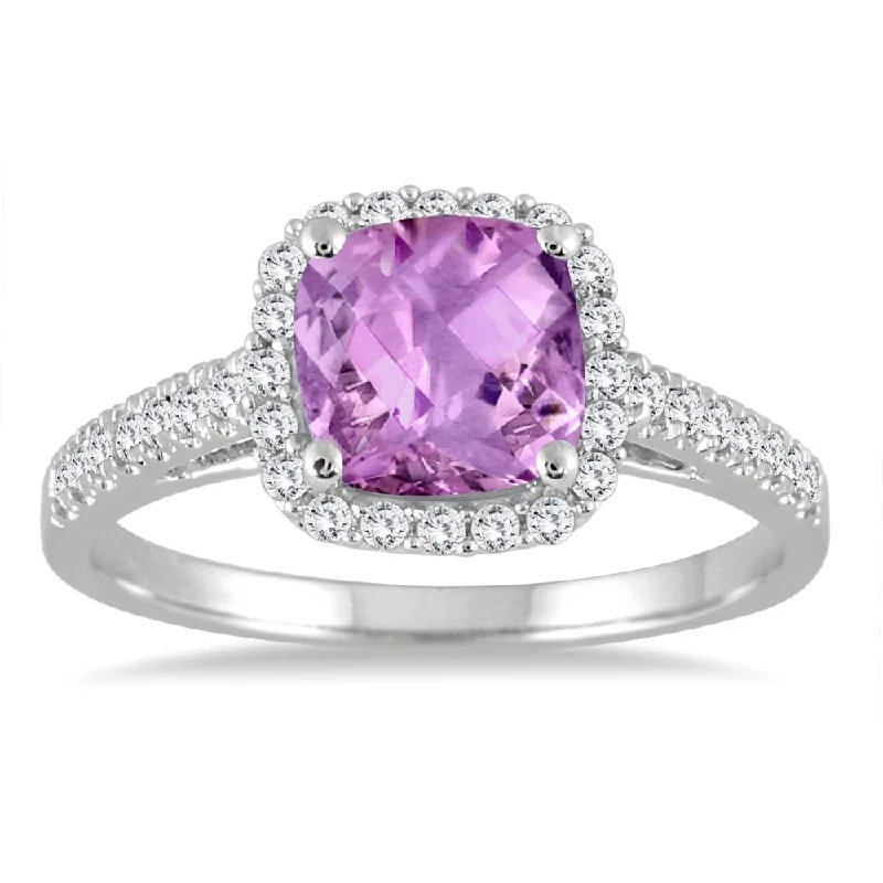 Open gemstone rings with airy stone designs -Amethyst and Diamond Ring in 10K White Gold