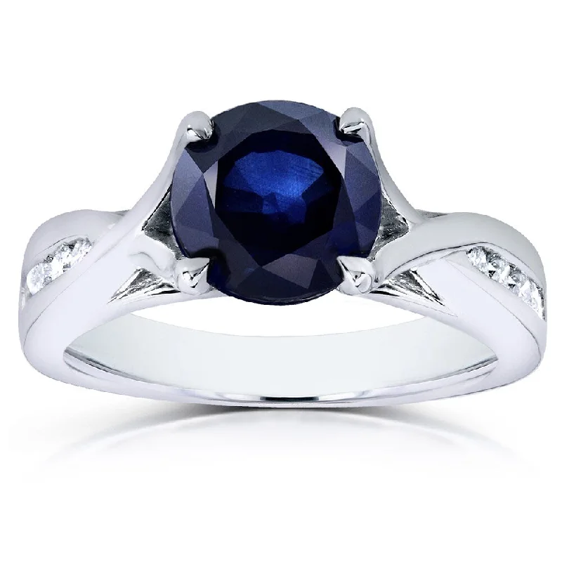 Classic gemstone rings featuring timeless stone elegance -Annello by Kobelli 14k White Gold Blue Sapphire and 1/10ct TDW Diamond Ring (G-H, I1-I2)