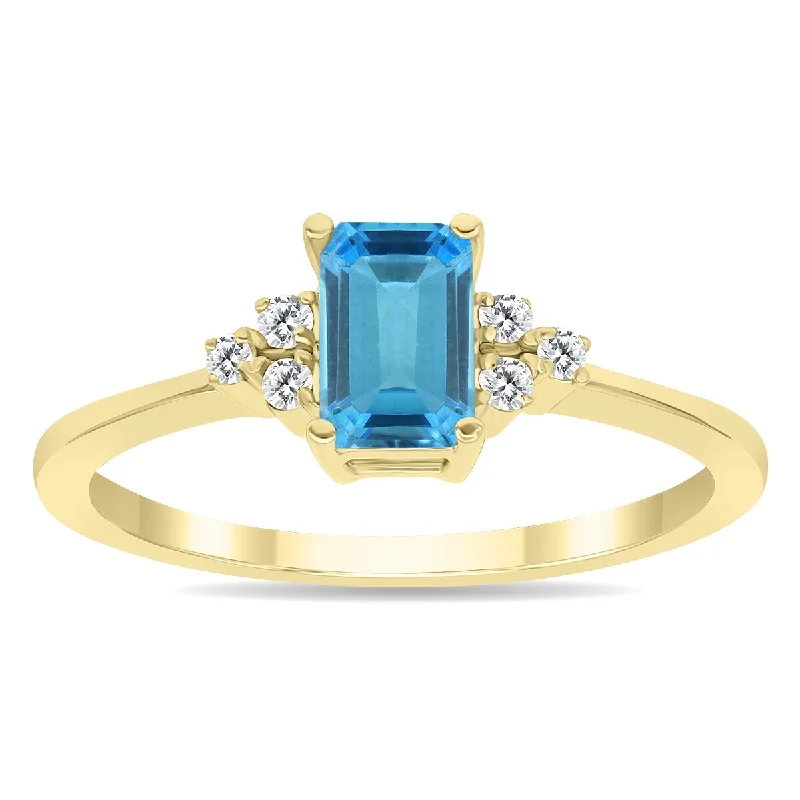 Stackable gemstone rings designed for finger layering -Blue Topaz and Diamond Regal Ring in 10k Yellow Gold