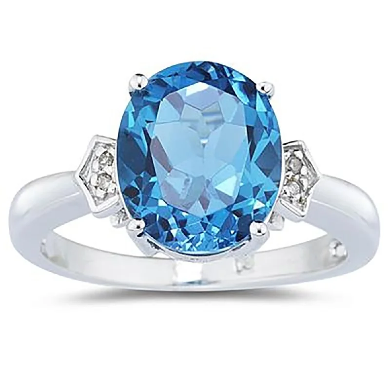 Light gemstone rings ideal for daily comfort -Blue Topaz & Diamond Ring in 10k White Gold