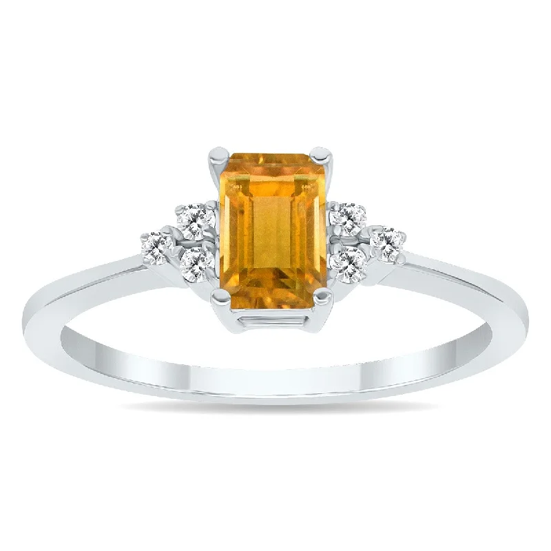 Trendy gemstone rings with modern stone cuts -Citrine and Diamond Regal Ring in 10K White Gold