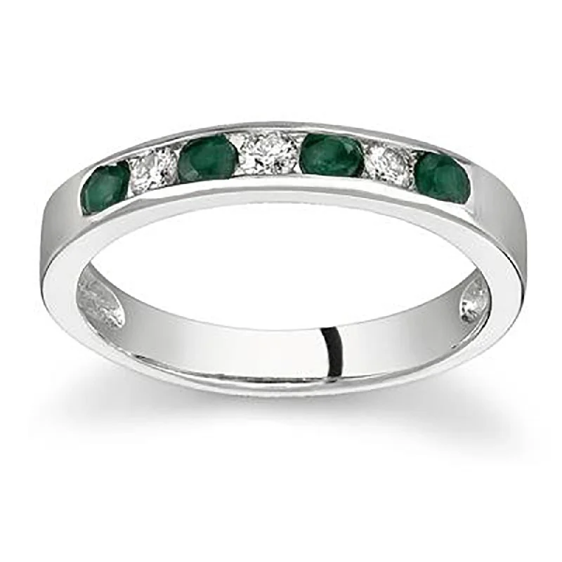 Luxurious gemstone rings showcasing brilliant large stones -Emerald and Diamond Stackable Channel Ring