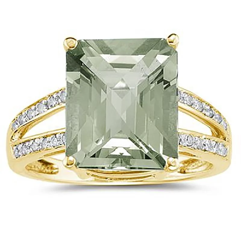 Gemstone rings inspired by cosmos with stone shine -Emerald Cut Green Amethyst and Diamond Ring 10k Yellow Gold