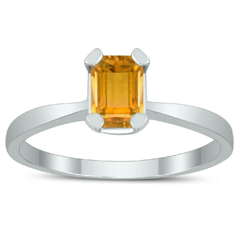 Gemstone rings crafted with ethical stone sourcing -Emerald Shaped 6X4MM Citrine Solitaire Ring in 10K White Gold