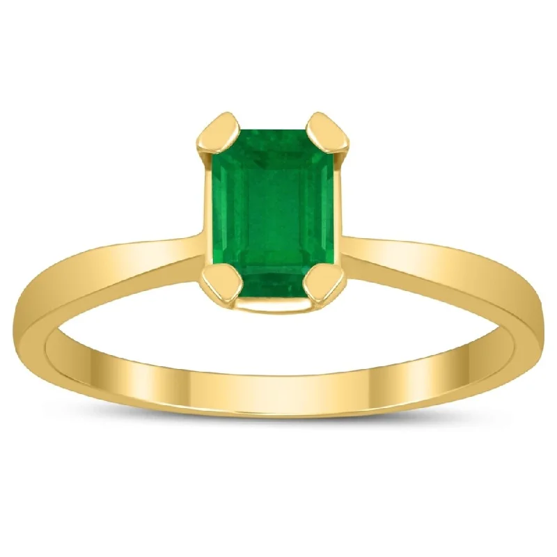 Gemstone rings perfect for love with sweet stones -Emerald Shaped 6X4MM Emerald Solitaire Ring in 10K Yellow Gold