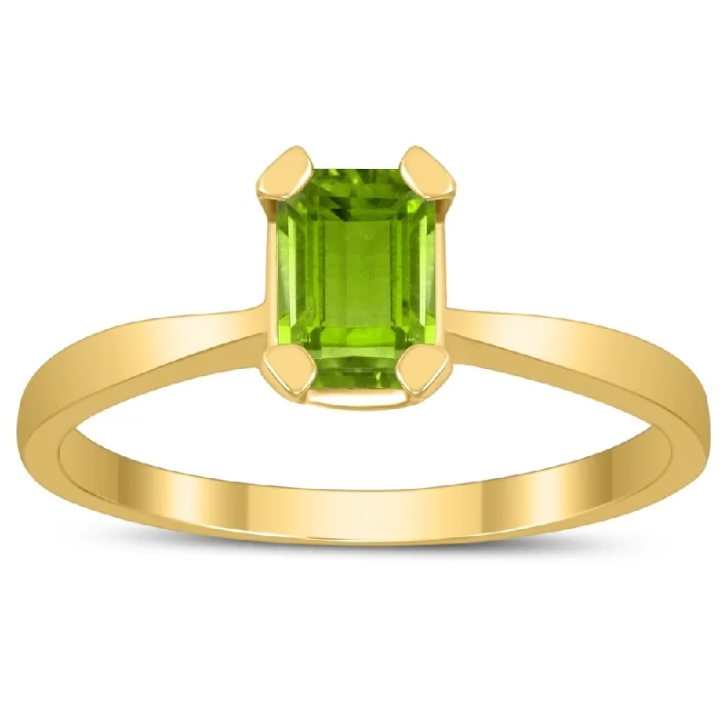 Gemstone rings with pave stones for extra dazzle -Emerald Shaped 6X4MM Peridot Solitaire Ring in 10K Yellow Gold